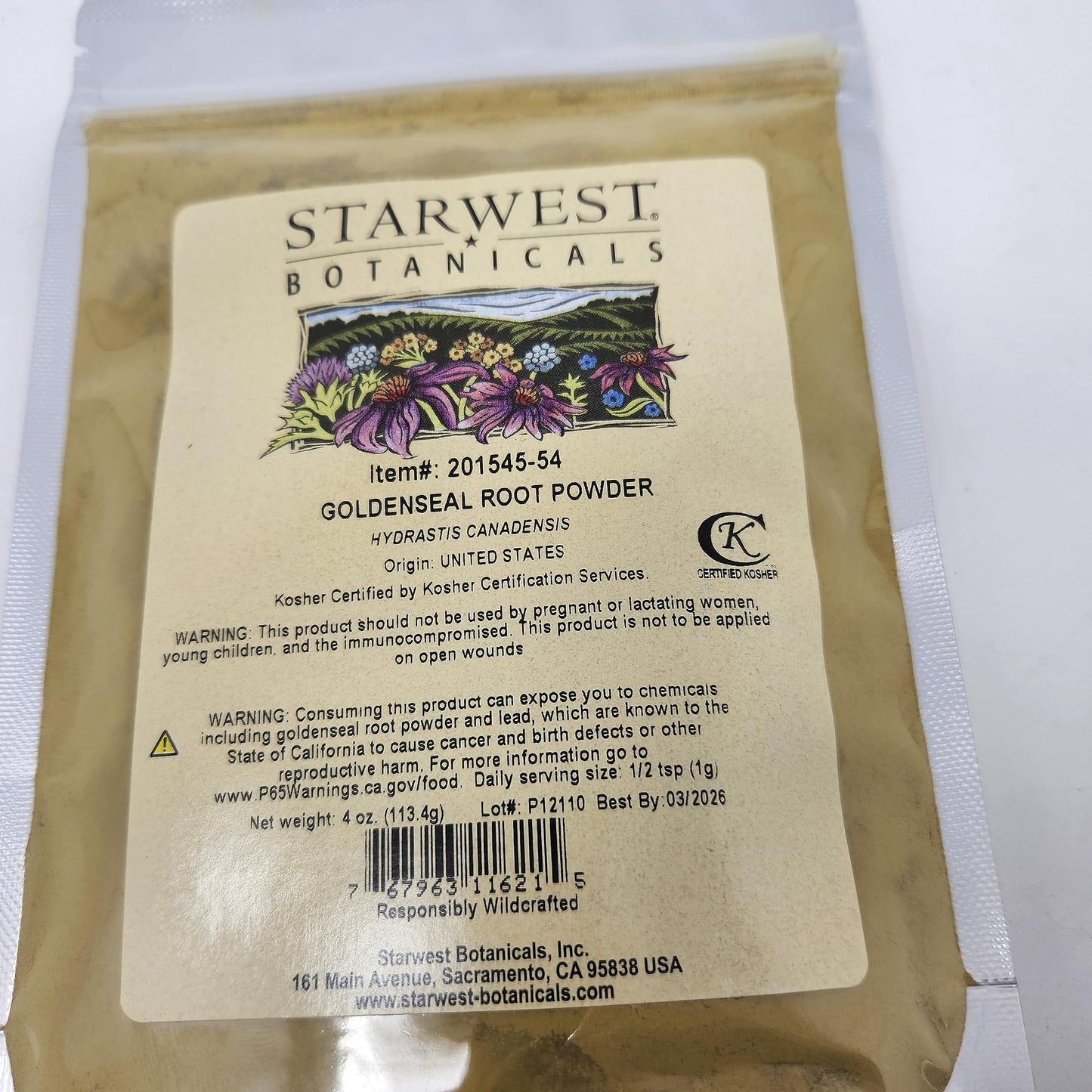 Starwest Botanicals Goldenseal Root Powder scooped for tea preparation