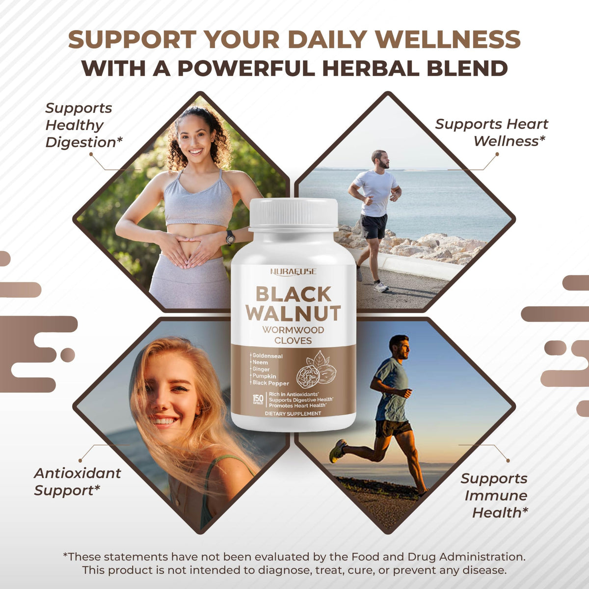 Nurafuse goldenseal digestive complex dietary supplement bottle angled display for gut wellness.