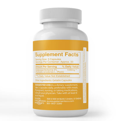 Lab-verified filler-free goldenseal berberine capsules for immune and digestive wellness.