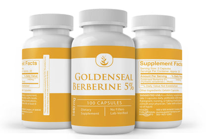 Authentic USA imported Pure Original Ingredients Goldenseal Berberine bottle standing upright.