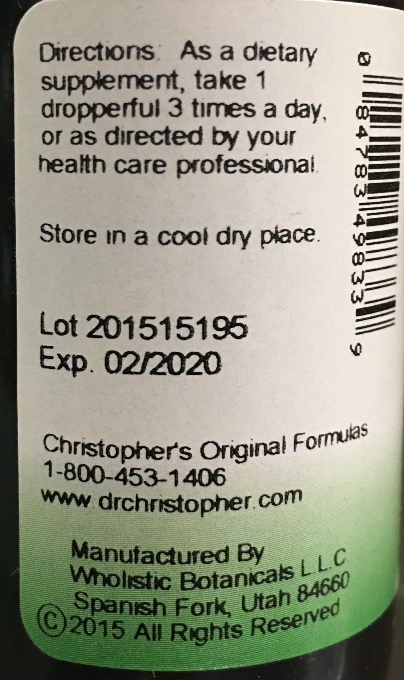 Dr. Christopher's Original Formulas Goldenseal Root liquid supplement showing dropper applicator details
