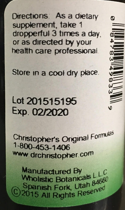 Dr. Christopher's Original Formulas Goldenseal Root liquid supplement showing dropper applicator details