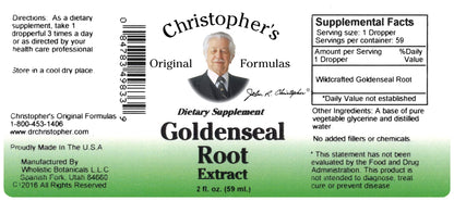 Side view of alcohol free Goldenseal Root Extract packaging with supplement facts and ingredients