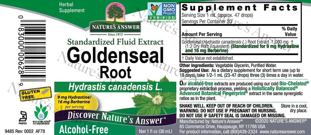 Nature's Answer liquid herbal supplement 1000mg serving size and ingredient label