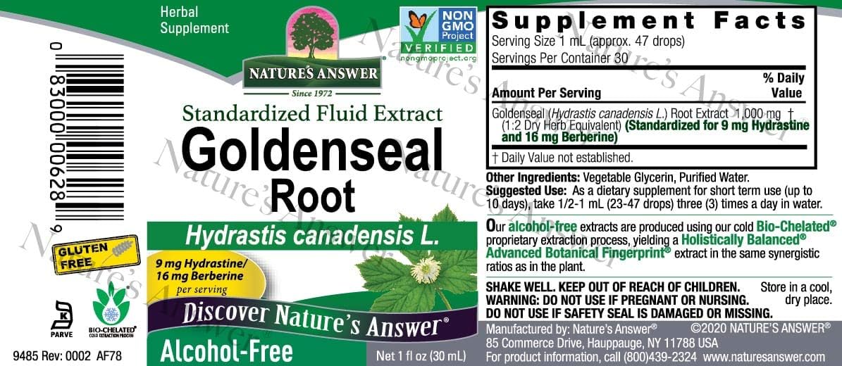 Nature's Answer liquid herbal supplement 1000mg serving size and ingredient label