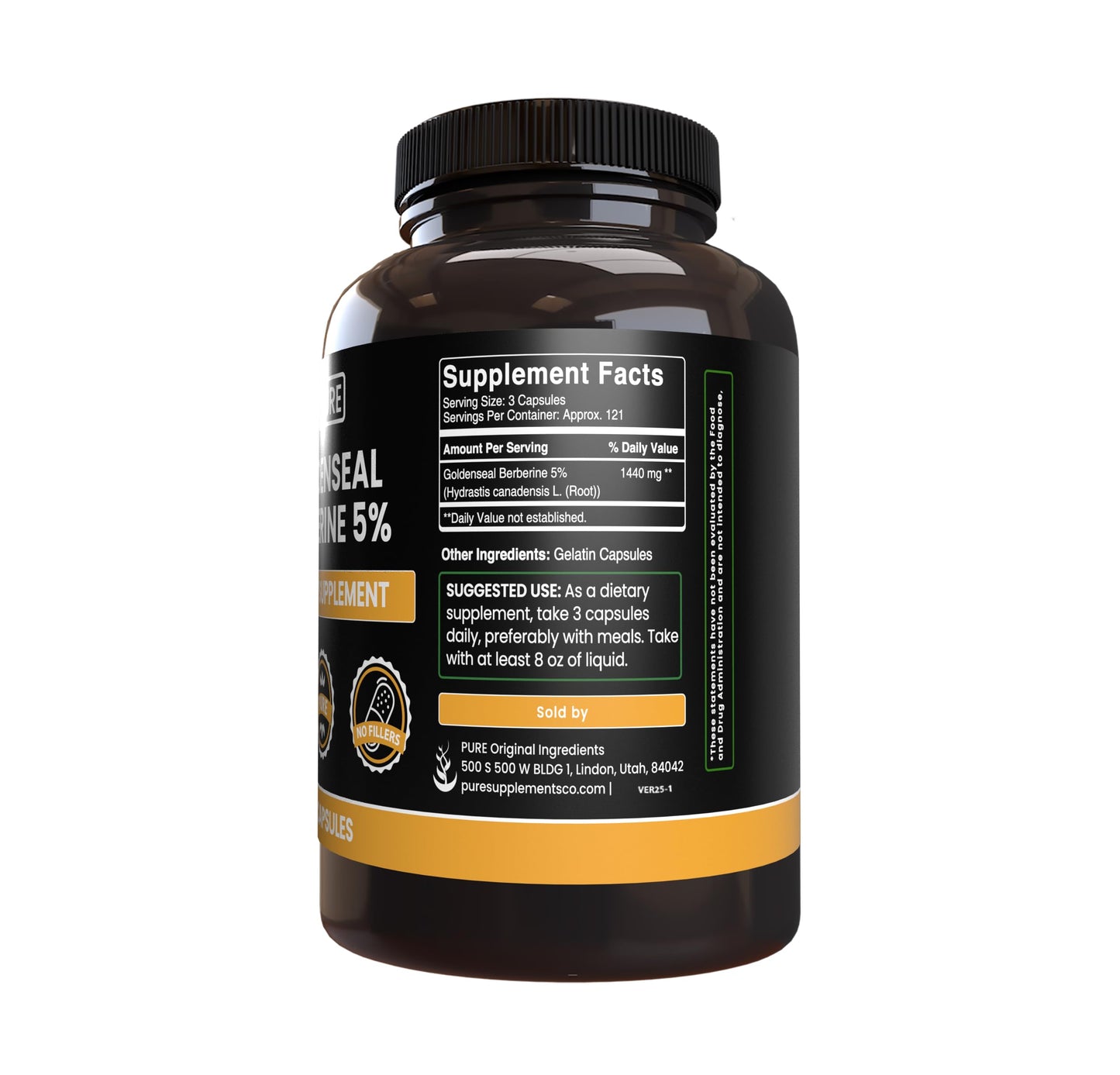 Pure Original Ingredients Goldenseal Berberine 365 capsules supplement facts label