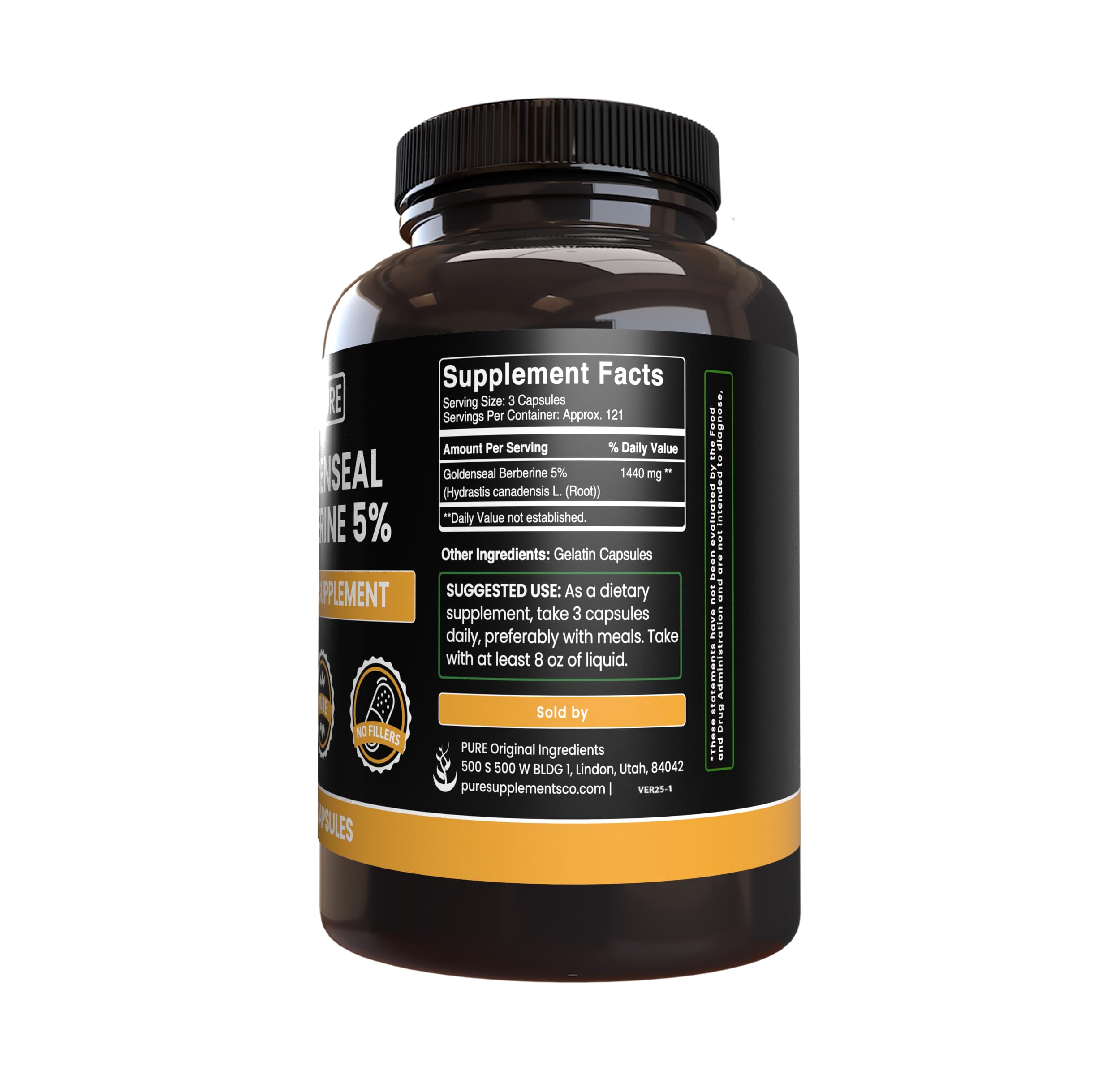 Pure Original Ingredients Goldenseal Berberine 365 capsules supplement facts label