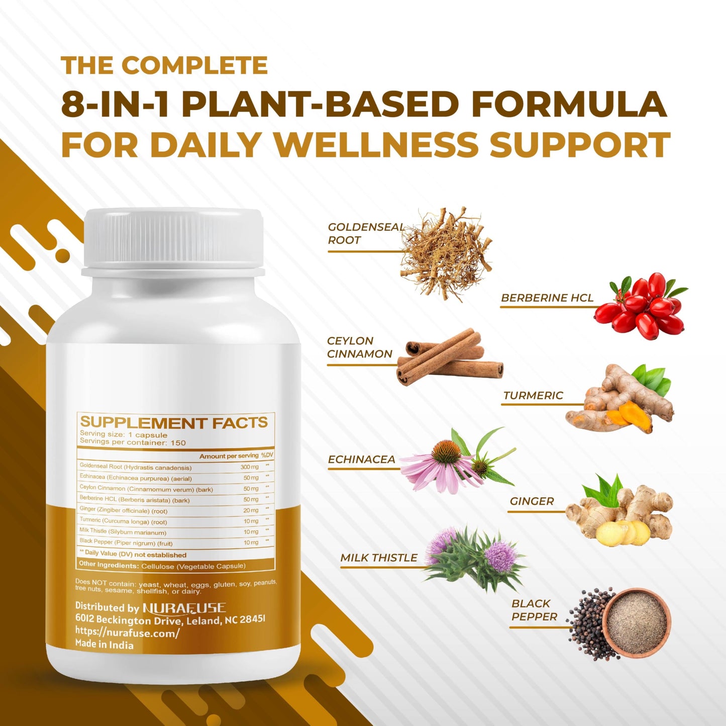 Lab Plus NURAFUSE goldenseal root formula ingredient label detailing berberine and vitamin D3