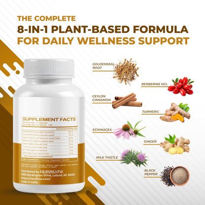 Lab Plus NURAFUSE goldenseal root formula ingredient label detailing berberine and vitamin D3
