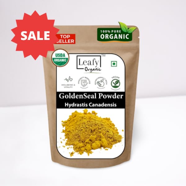 Leafy Organic Goldenseal Root Powder packaging back showing ingredient facts