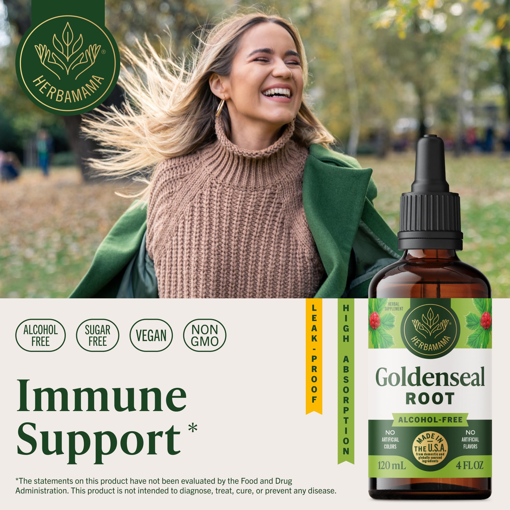 Herbal Terra LLC Goldenseal liquid supplement bottle showing ingredients label