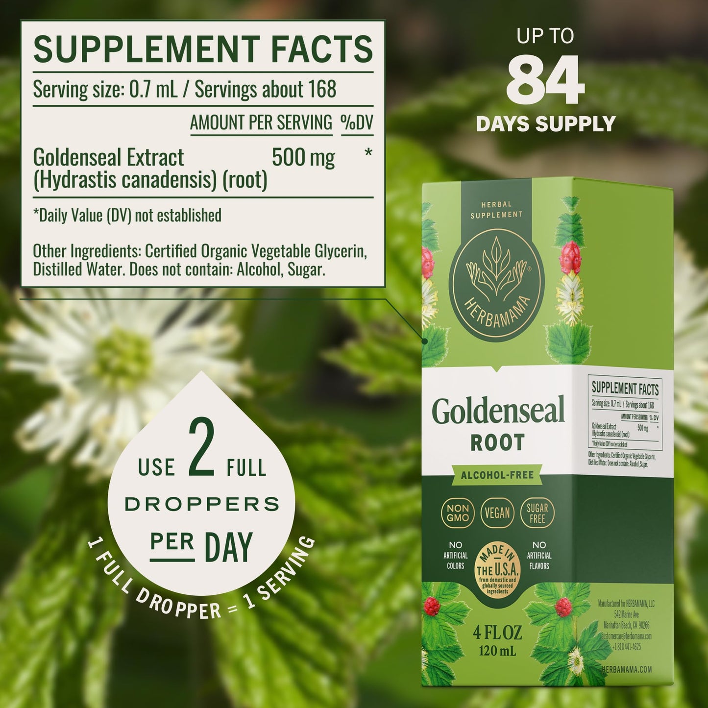 Alcohol free vegan immunity drops for respiratory support packaging details