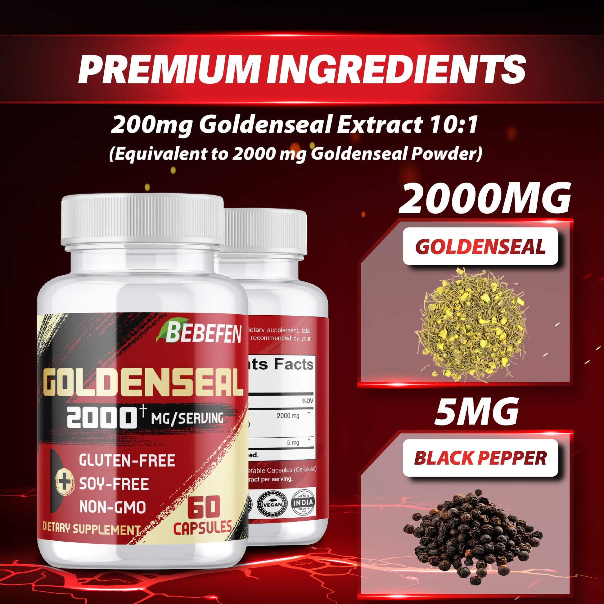 Sixty vegan capsules displayed next to the authentic BEBEFEN imported wellness bottle packaging
