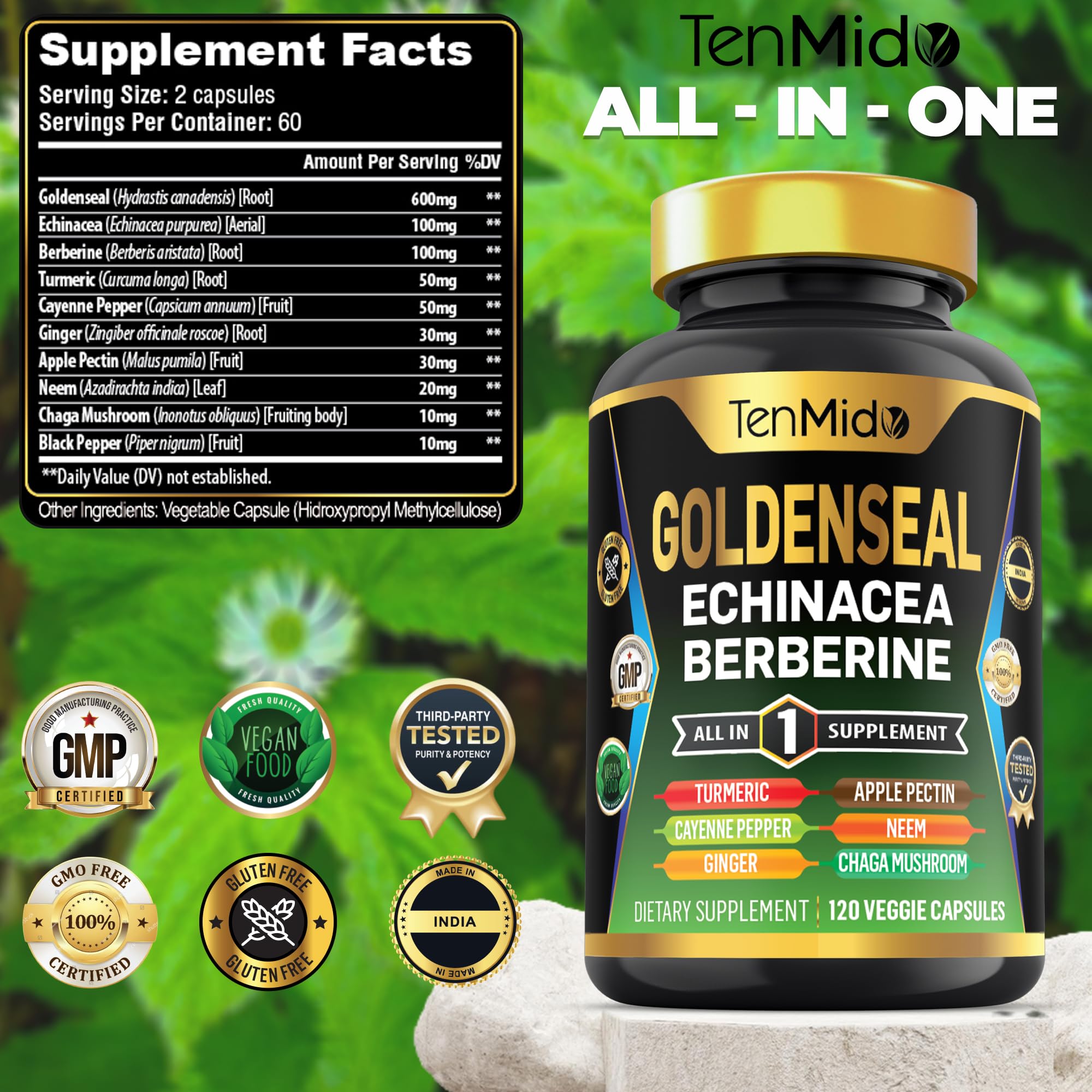 Tenmido 10 In 1 Herbal Supplement Ingredients label view
