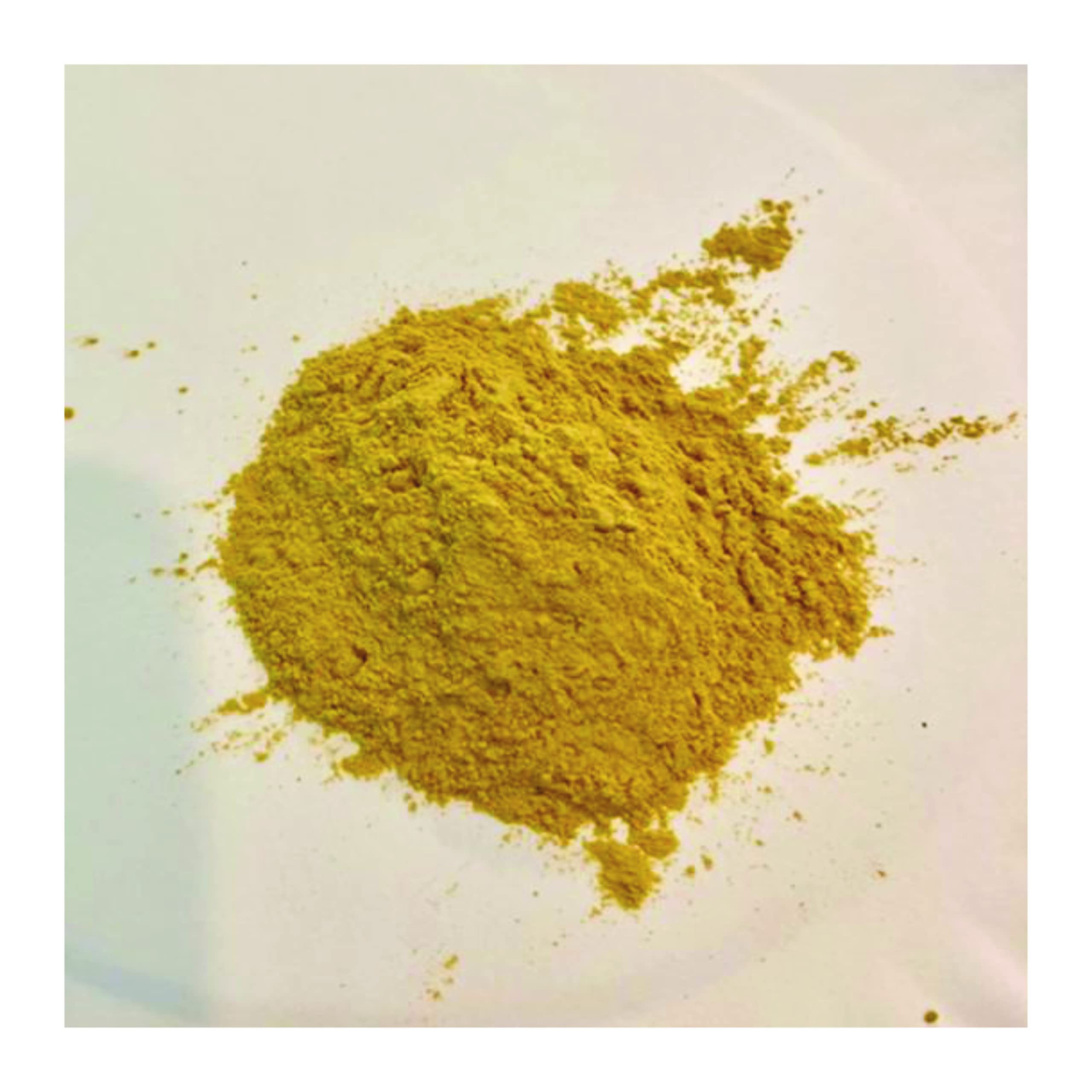 Pure yellow-brown goldenseal root supplement powder alongside the product packaging