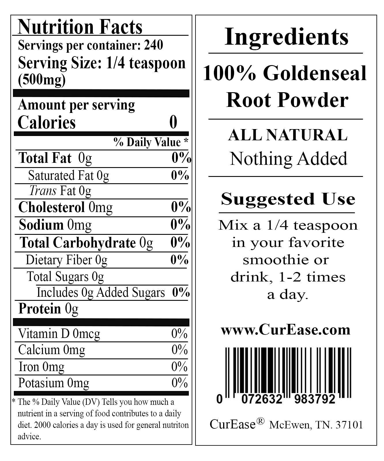 One quarter teaspoon measure displaying the recommended serving of pure herbal powder