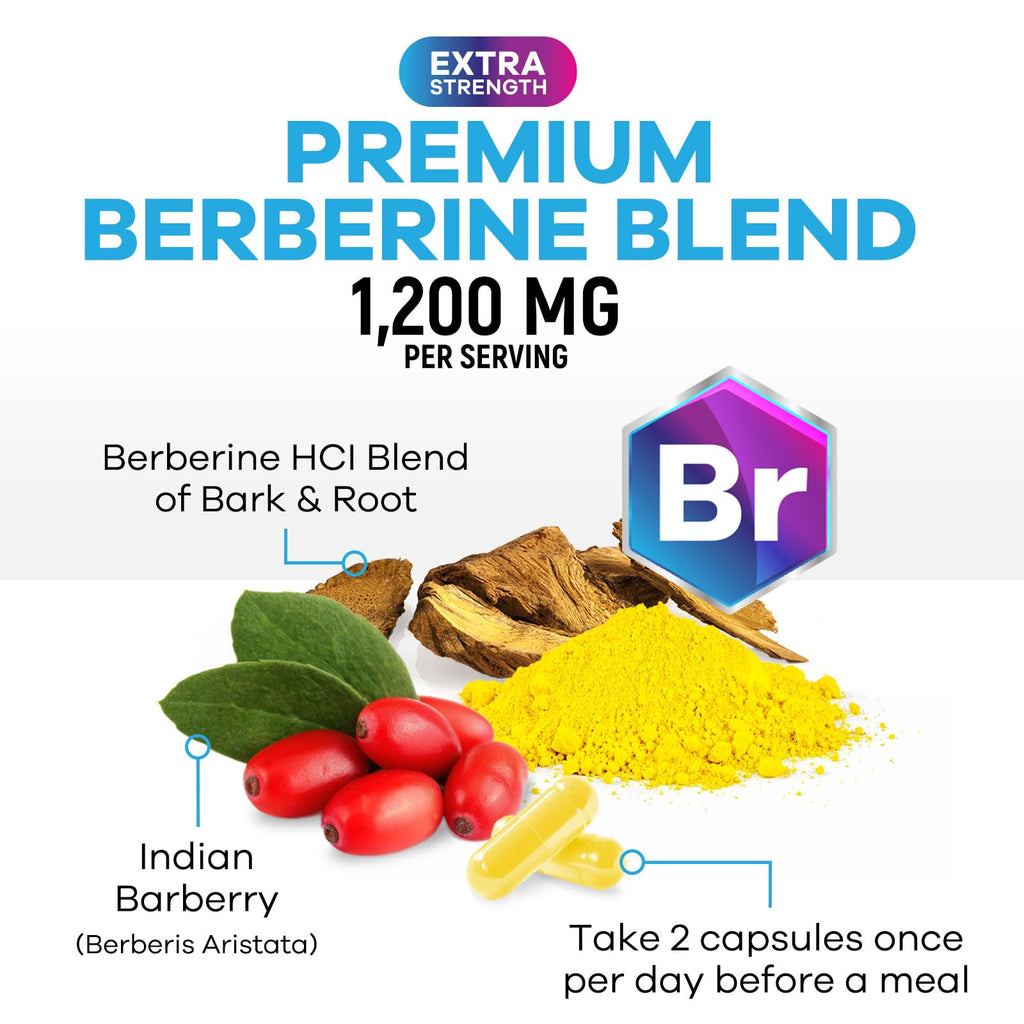 Advanced heart health berberine 1200mg dietary supplement capsules side angle