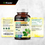 Close up view of Bio Krauter Goldenseal capsules bottle for gastrointestinal care