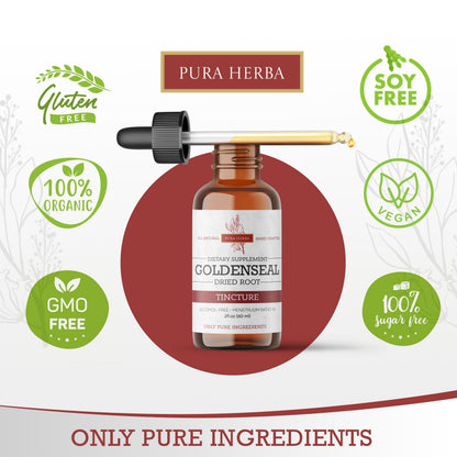 Close up of the dropper application for Pura Herba alcohol free herbal supplement demonstrating daily usage.