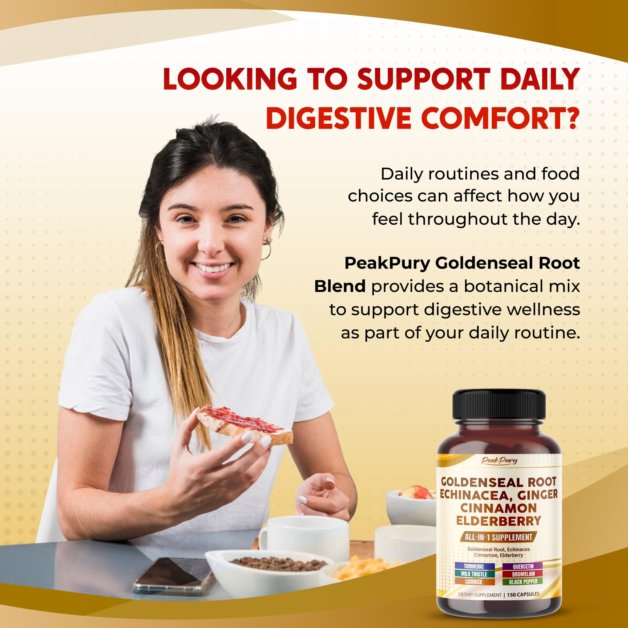 PEAKPURY 12 in 1 immune support supplement bottle showing nutritional information label
