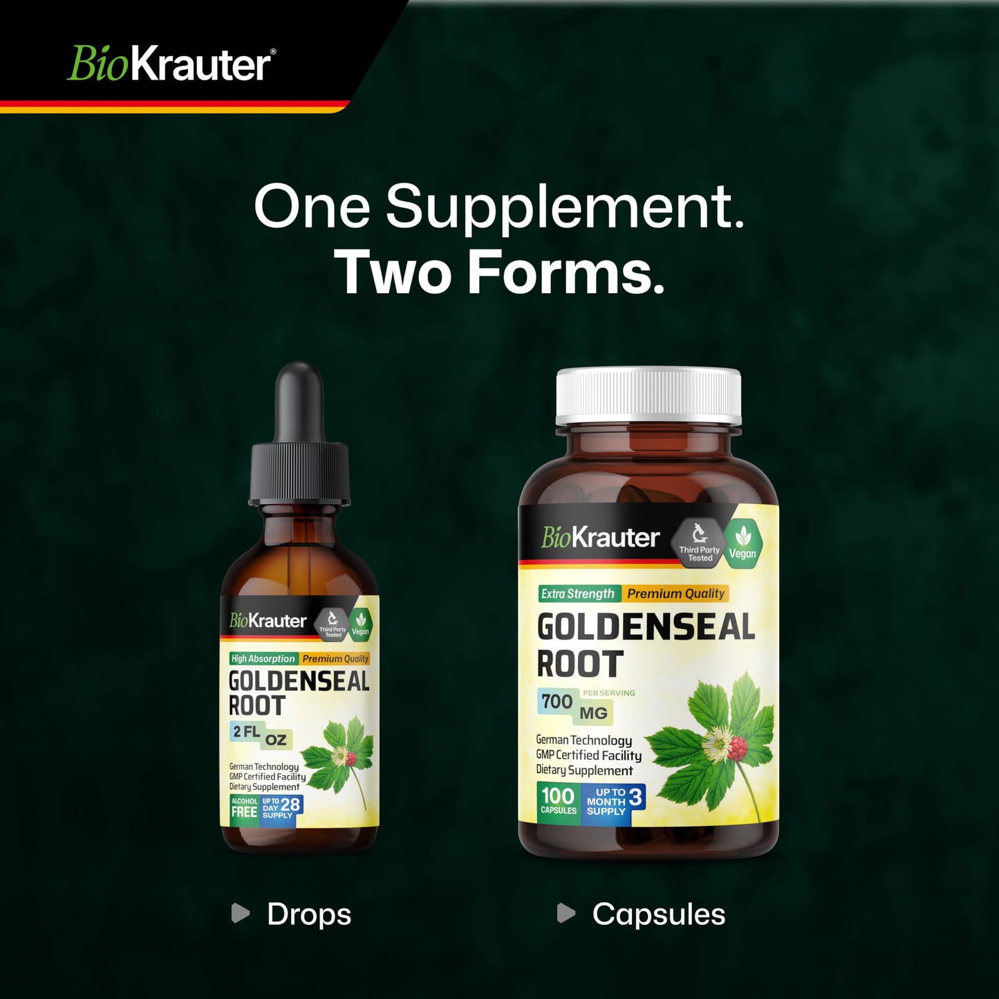 BIO KRAUTER Goldenseal Root imported USA personal health care product package view