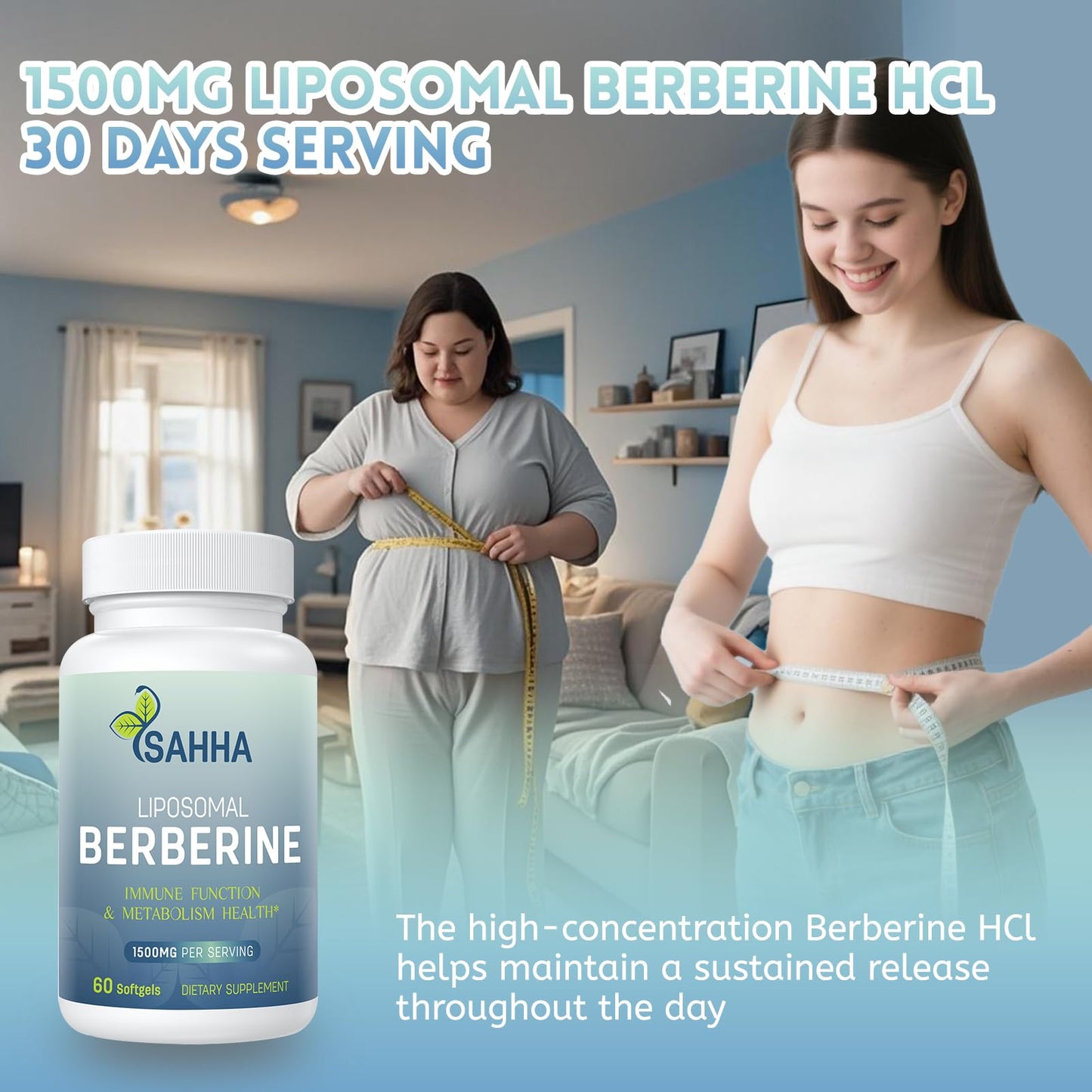 Authentic USA imported Sahha berberine supplement bottle highlighting 12.8x absorption
