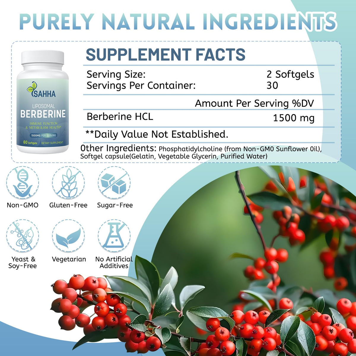Sahha liposomal dietary supplement softgels showing clean ingredients close up