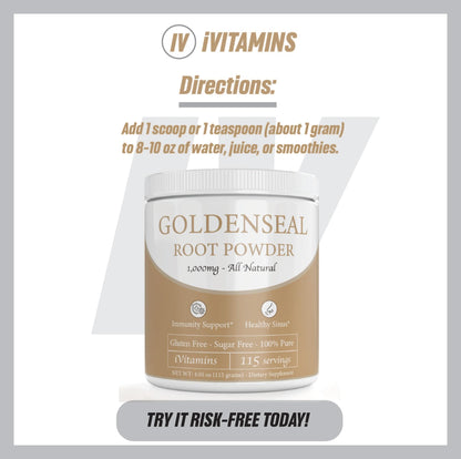 iVitamins organic herbal goldenseal root powder unflavored supplement container