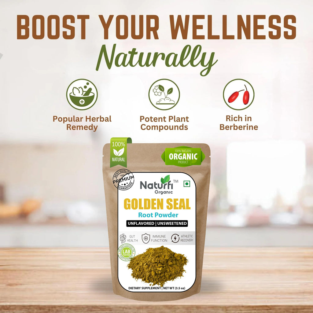 Naturfi Organic Goldenseal Powder ingredient label and nutritional facts side