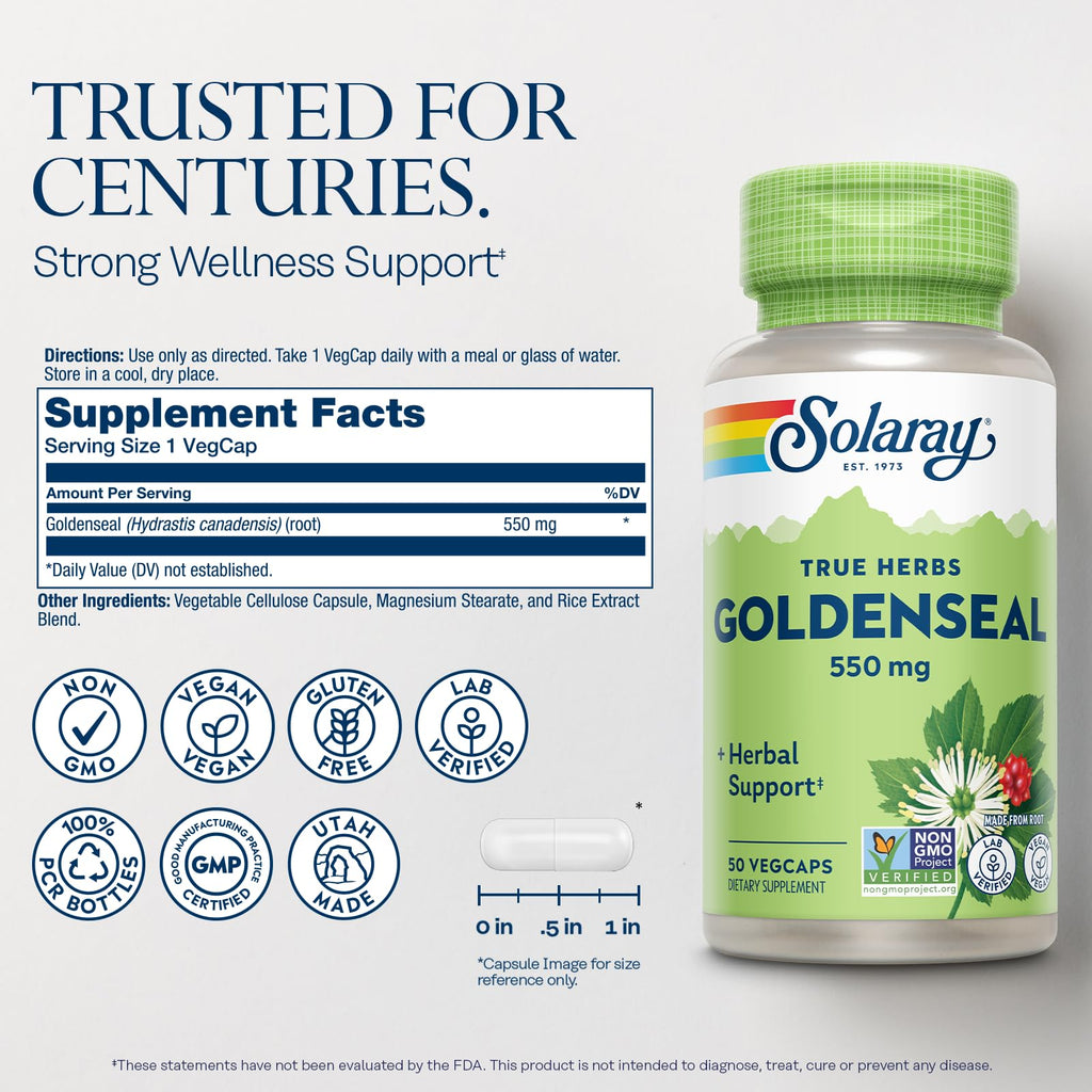 Solaray Goldenseal Root supplement facts and ingredient label details