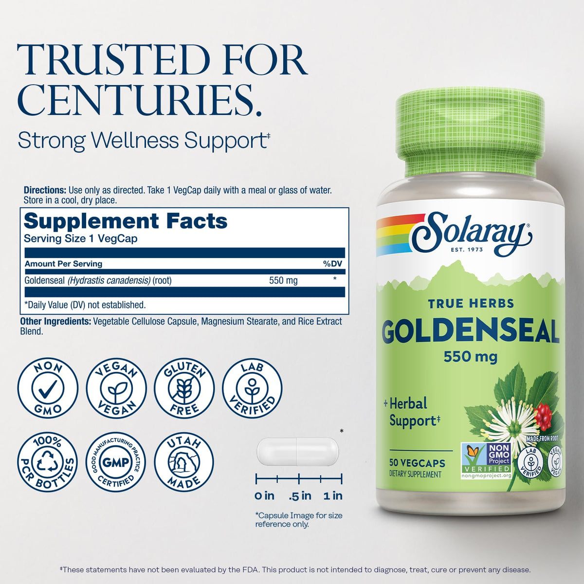 Solaray Goldenseal Root supplement facts and ingredient label details