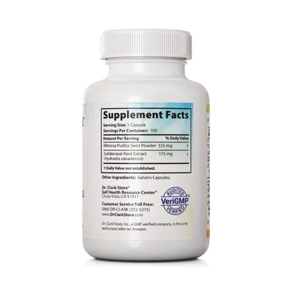 Dr Clark Store intestinal support dietary supplement label showing supplement facts and herbal ingredients