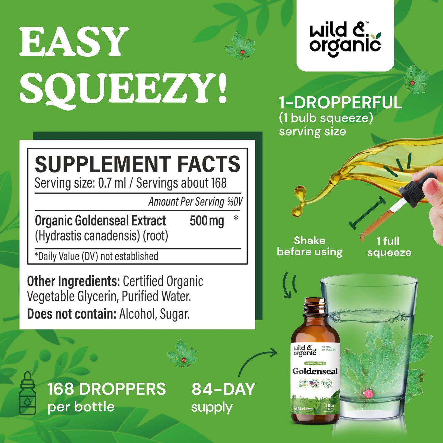 Wild And Organic Goldenseal root extract product packaging