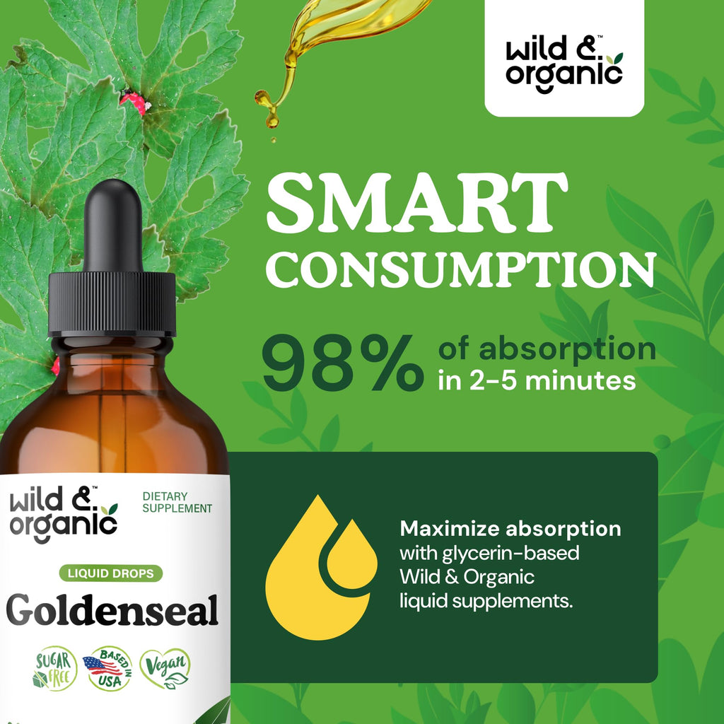 Wild And Organic Goldenseal tincture showing vegan label