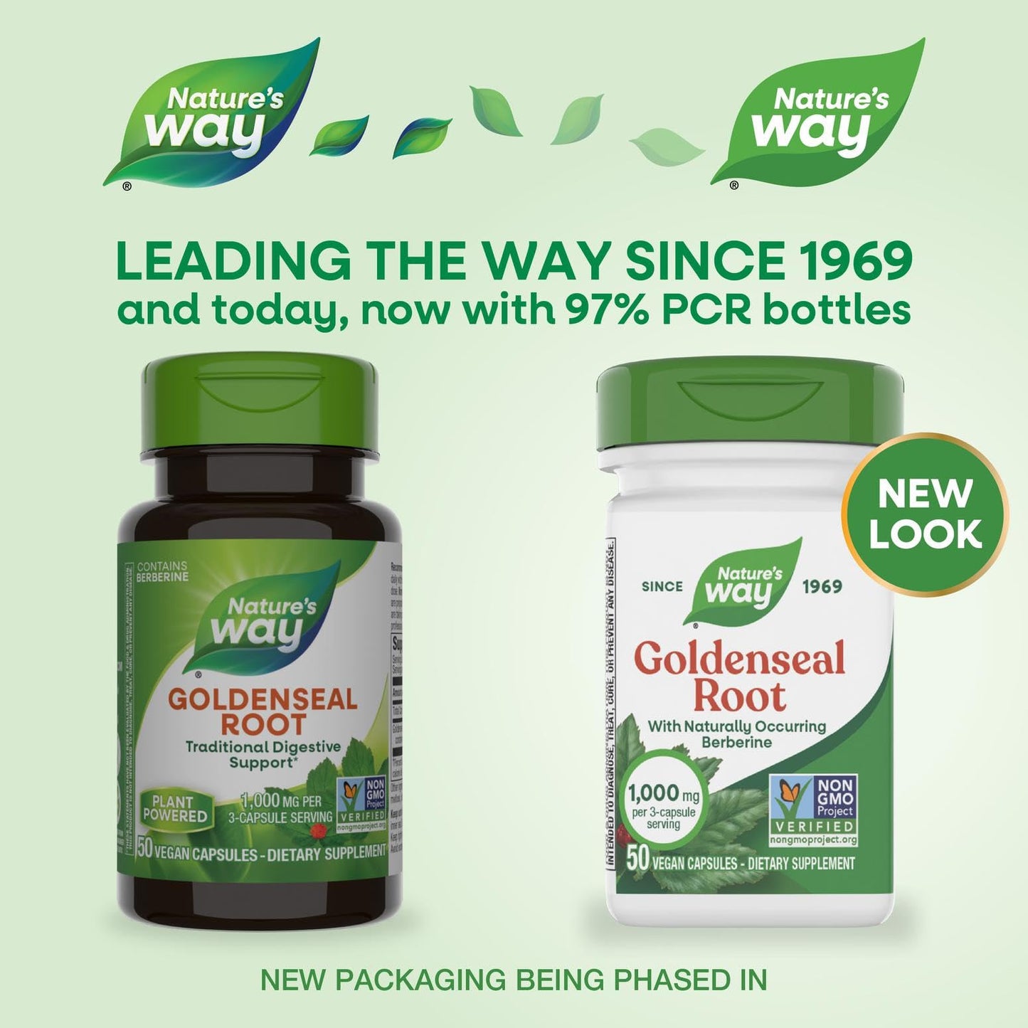 Nature's Way Goldenseal Root digestive support supplement label ingredients and directions layout.
