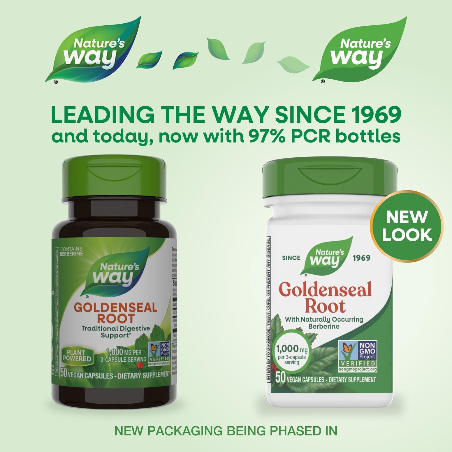 Nature's Way Goldenseal Root digestive support supplement label ingredients and directions layout.