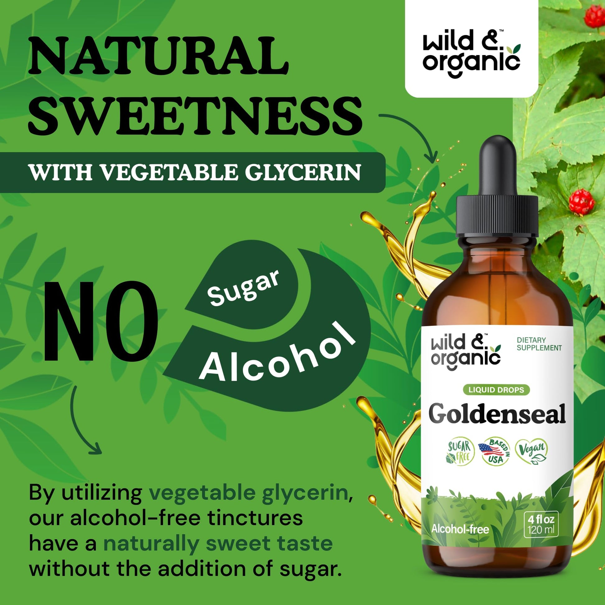 Wild And Organic Goldenseal root supplement 4 fluid ounces bottle