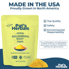 Premium wellness supplement pouch showing two ounces of yellow root powder