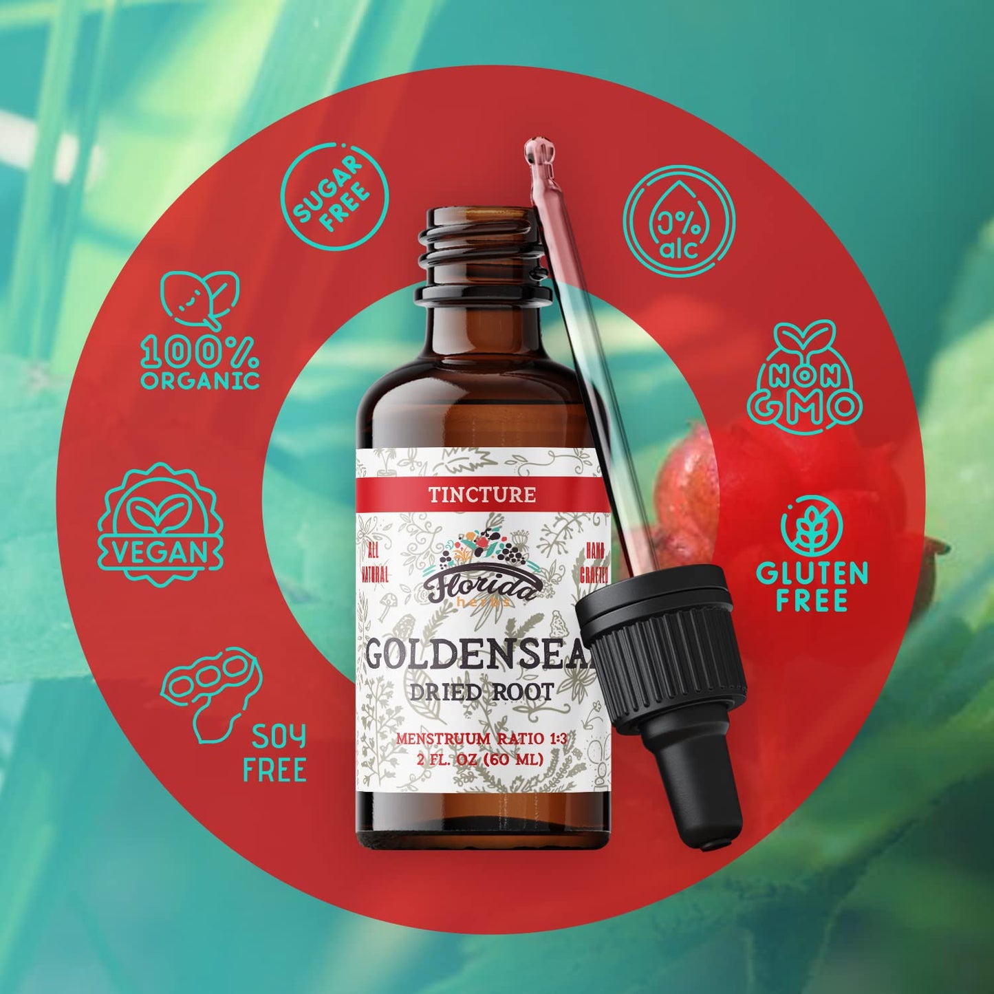 Authentic goldenseal root fluid extract sixty milliliters bottle packaging details