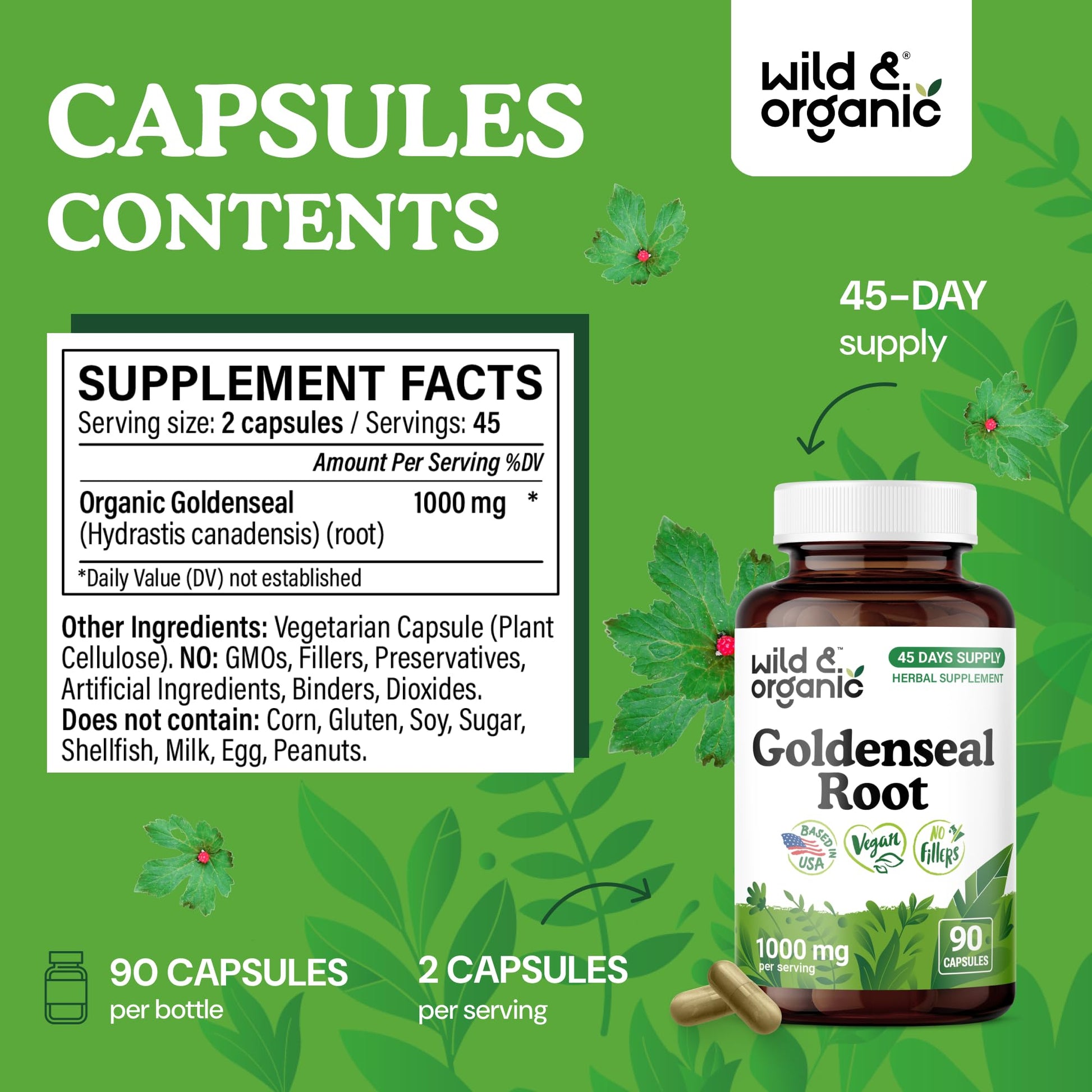 Pure goldenseal root powder capsules for immune and lung support