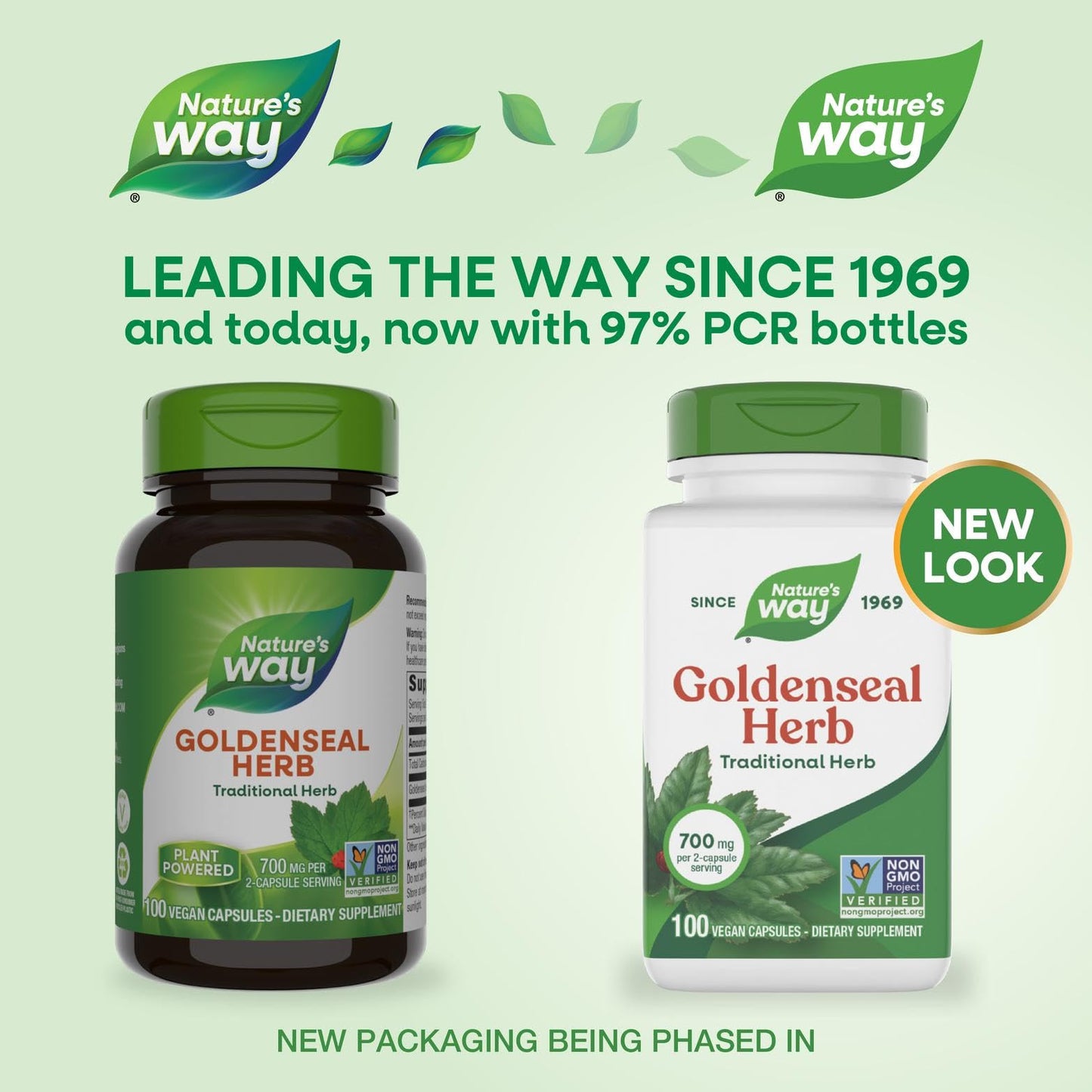 Authentic imported goldenseal root non-GMO verified certification seal on the side packaging.