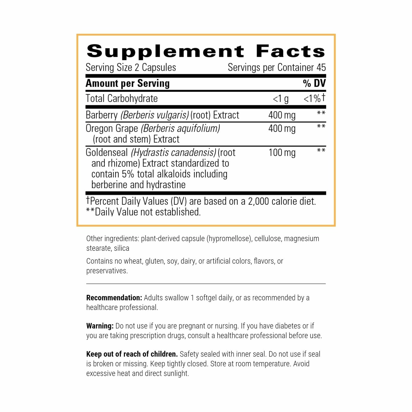 Integrative Therapeutics Berberine supplement facts and ingredient list panel view