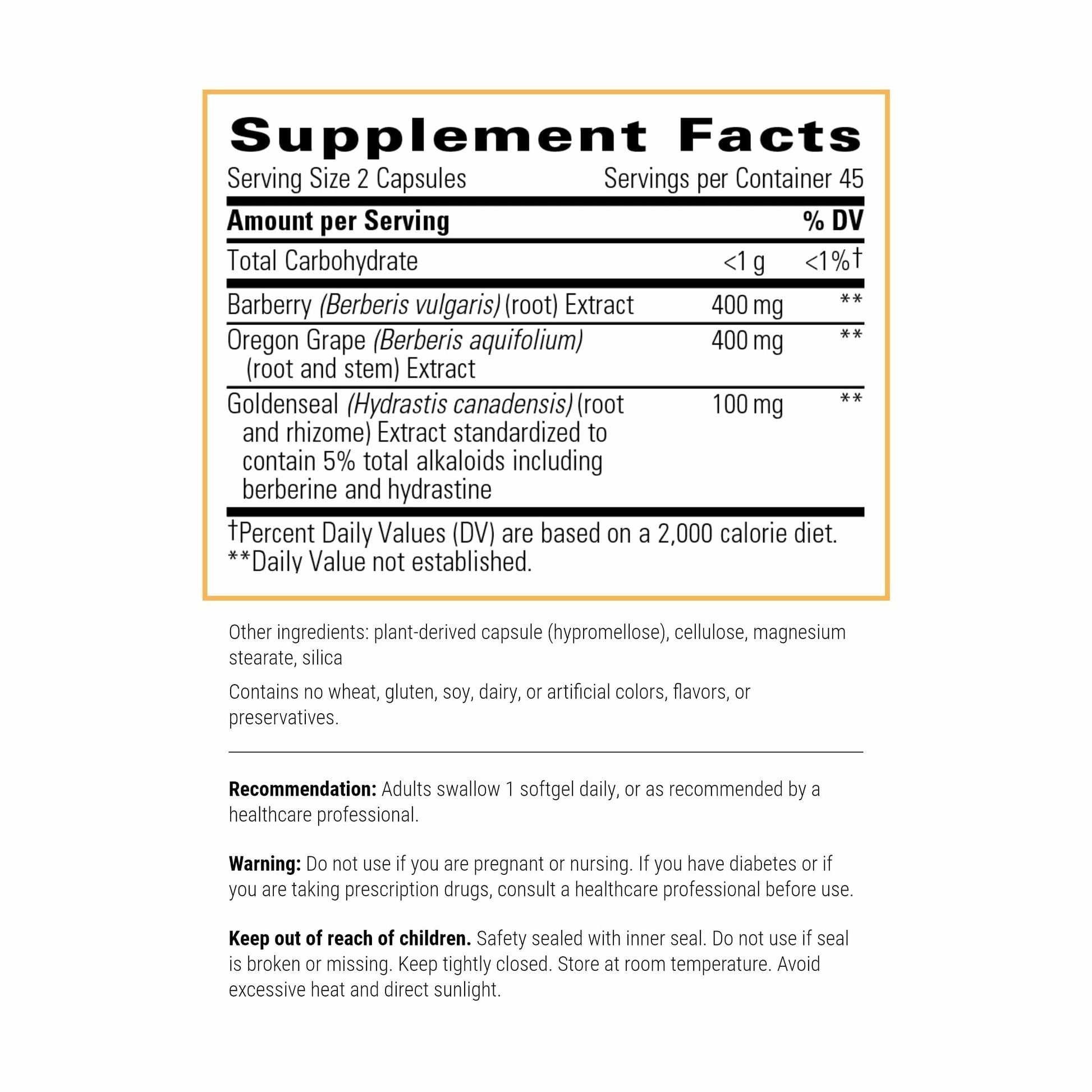 Integrative Therapeutics Berberine supplement facts and ingredient list panel view