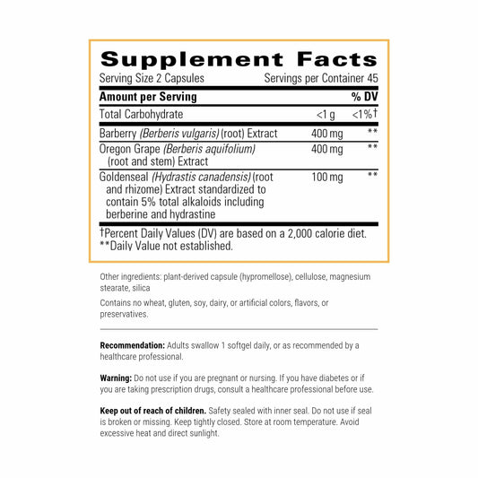 Integrative Therapeutics Berberine supplement facts and ingredient list panel view