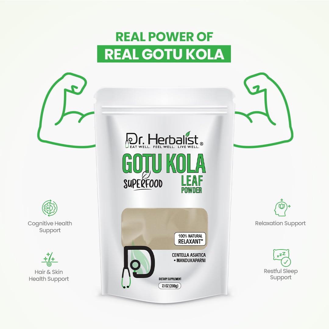 Back label of Dr. Herbalist Gotu Kola supplement showing directions and nutritional facts