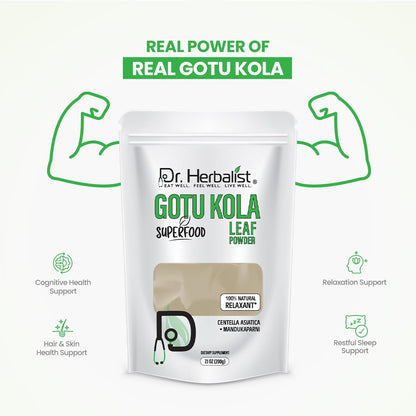 Back label of Dr. Herbalist Gotu Kola supplement showing directions and nutritional facts
