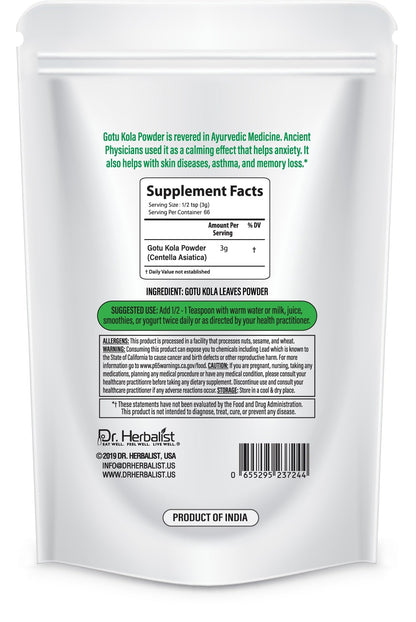 Premium imported Dr. Herbalist Centella Asiatica dietary supplement pouch on a plain backdrop