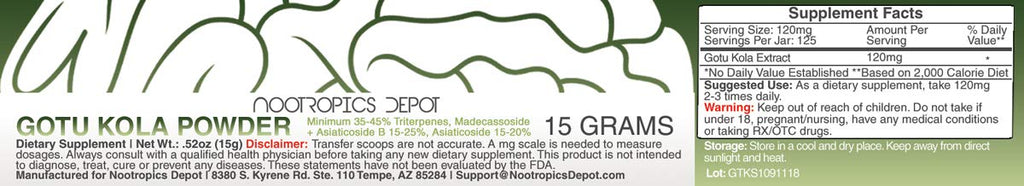 Nootropics Depot Gotu Kola dietary supplement powder bottle