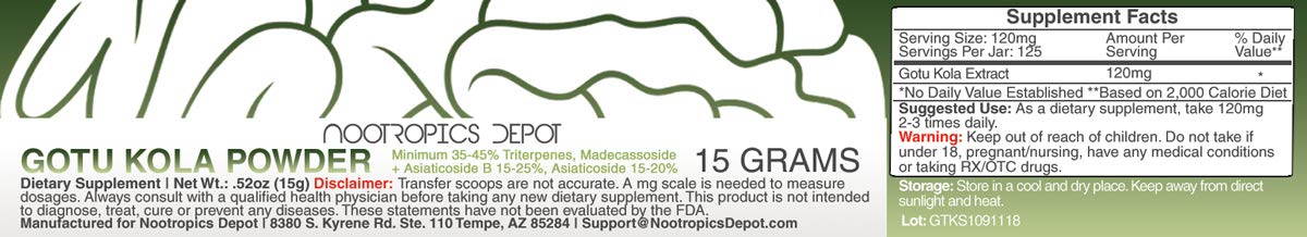 Nootropics Depot Gotu Kola dietary supplement powder bottle