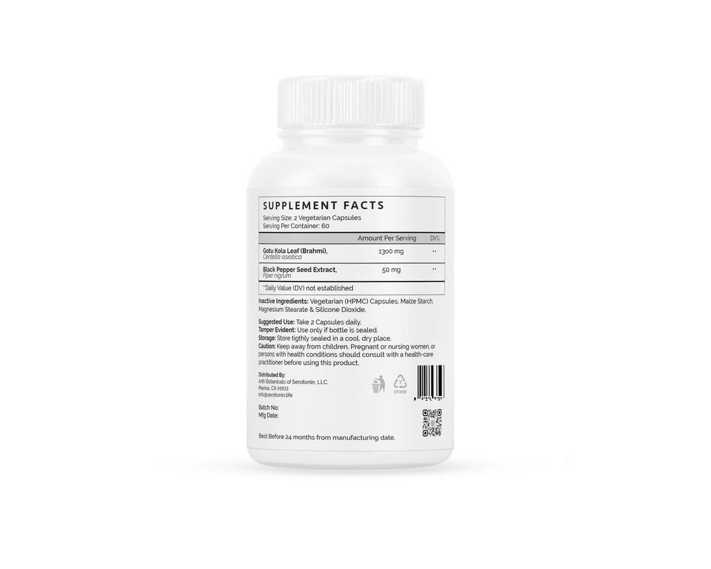 Arth Botanicals Ayurvedic brain health supplement vegan capsules label showing ingredients